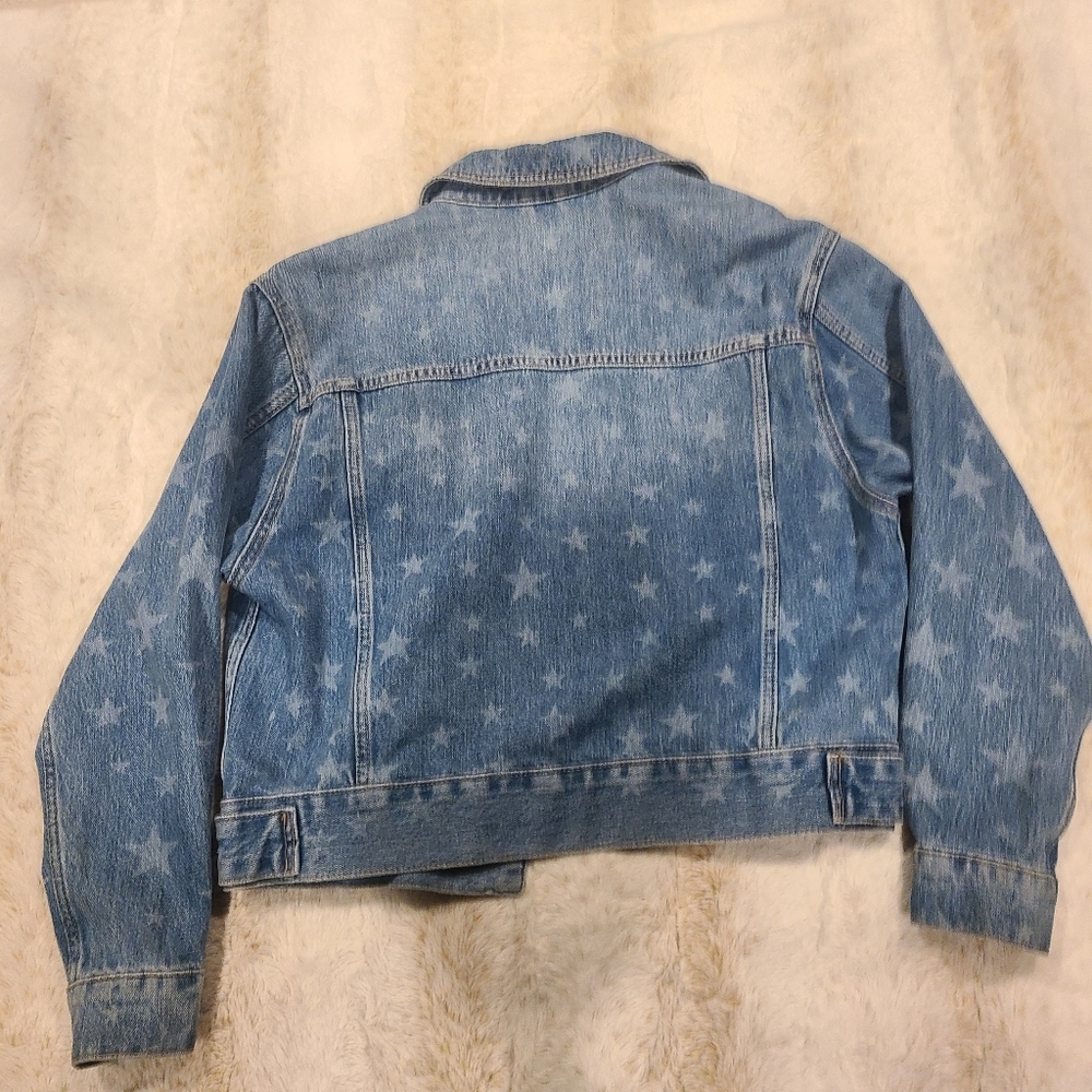 Topshop Blue Denim Jacket with Star Pattern Womens Sz M